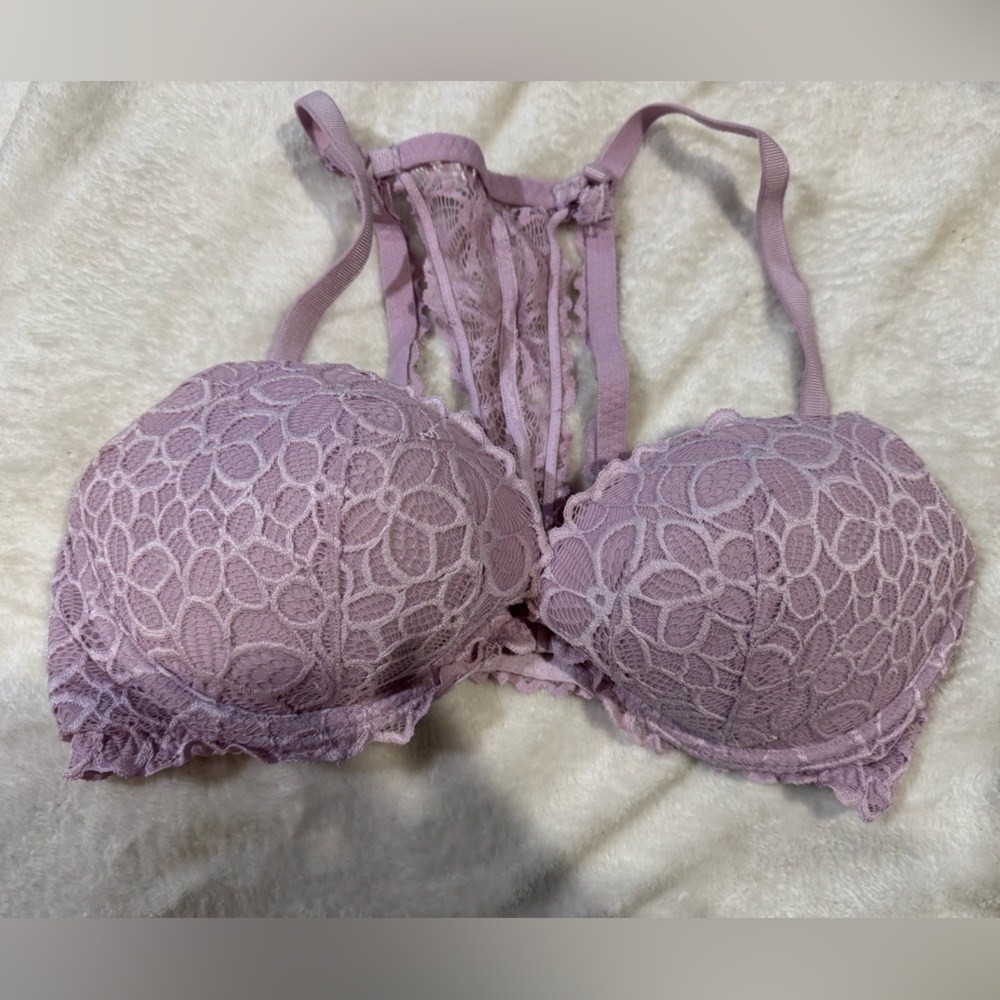 Victoria’s Secret Women’s RACERBACK Push Up Bra Lace Overlay‎ Size 36D Purple